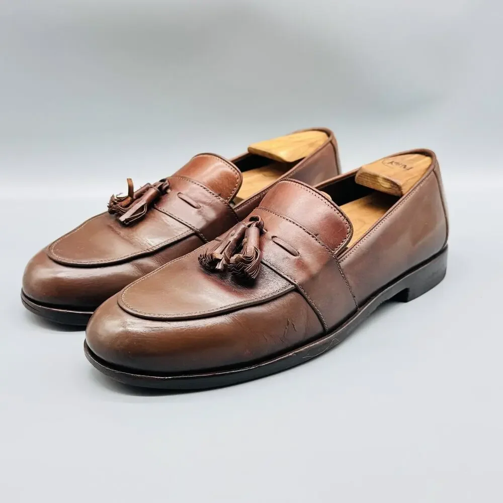 Bragano Shoes Mens 9 Brown Leather Tassel Loafers Slip On Dress Classic Italy